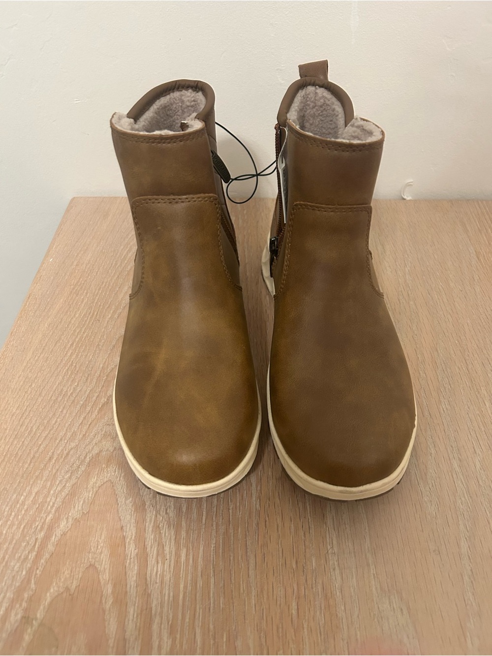 Khombu Brown Faux-Suede Ankle Boots with Shearling Lining